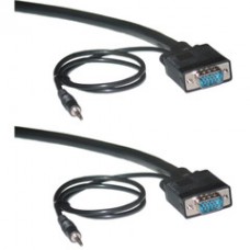 Shielded SVGA Cable with 3.5mm Audio, Black, HD15 Male, Coaxial Construction, Double Shielded, 35 foot