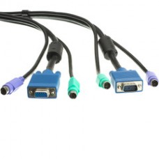 KVM Cable, Black, SVGA and 2 PS/2, HD15 Male to HD15 Female and 2 x MiniDin6 Male, 6 foot
