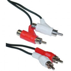 RCA Audio Piggyback Cable, 2 RCA Male to 2 RCA Male + RCA Female Piggyback, 12 foot
