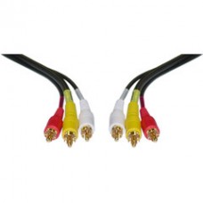 Stereo/VCR RCA Cable, 2 RCA (Audio) + RCA RG59 Video, Gold-plated Connectors, 12 foot