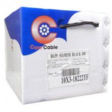 Bulk RG59 Siamese Coaxial/Power Cable, Black, Solid Core (Copper) Coax, 18/2 (18 AWG 2 Conductor) Stranded Copper Power, Pullbox, 500 foot