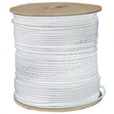 Bulk RG6 Coaxial Cable, White, 18 AWG, Solid Core, Spool, 1000 foot