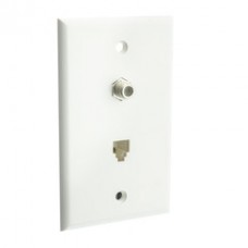 Satellite Wall Plate, White, F-pin Connector and Telephone Jack