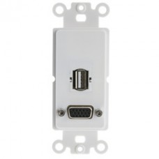 Decora Wall Plate Insert, White, VGA Coupler and USB Type A Coupler, HD15 Female and USB Type A Female