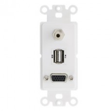 Decora Wall Plate Insert, White, VGA Coupler, 3.5mm Stereo Jack and  USB Type A Coupler, HD15 Female, 3.5mm Female and USB Type A Female