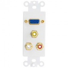 Decora Wall Plate Insert, White, 1 VGA Coupler and 3 RCA Couplers (Red/White/Yellow), HD15 Female and RCA Female