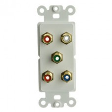 Decora Wall Plate Insert, White, 5 RCA Couplers (Component Red, Green, Blue (Y/Pr/Pb) + Red/White), RCA Female