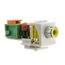 Keystone Insert, White, RCA Female to Balun Over Cat5e (Yellow RCA), Working Distance 350 foot