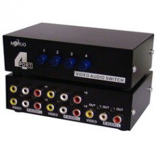 Audio/Video RCA Selector Switch, 4 way, Output 3 RCA Composite Video and Audio Female, Input 4 Sets of 3 RCA Composite Video and Audio Female