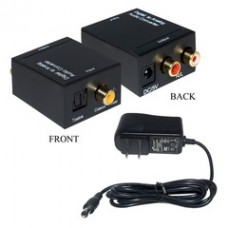 Digital to Analog Audio Converter, Powered, Digital Coaxial or Toslink to Dual RCA Female (Analog)