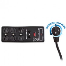 Surge Protector, Flat Rotating Plug, 6 Outlet, Black, Metal, Commercial Grade, 1 X3 MOV, EMI & RFI, Modem Protector, Power Cord 15 foot