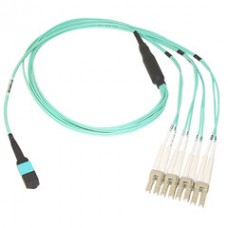 Plenum Fiber Optic Cable, 40 Gigabit Ethernet QSFP 40GBase-SR4 to MTP(MPO)/LC (4 Duplex LC) 24 inch Breakout Cable, OM3, 50/125, 30 meter